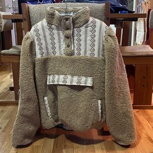 Driftwood Sherpa tan pull over with beautiful detailing